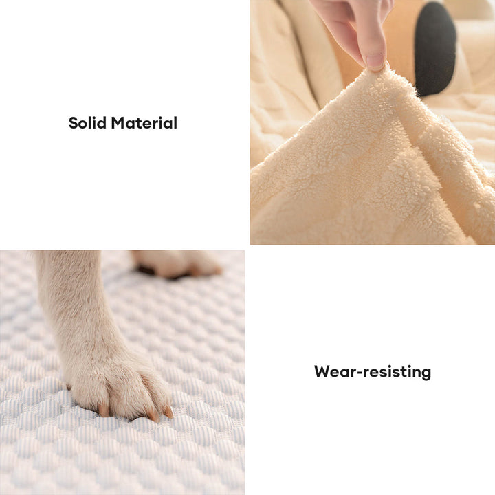 Close-up of plush jacquard texture on a non-slip sofa cover, home decor.
