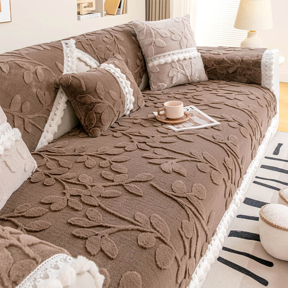 Transformative home decor: non-slip plush jacquard branch pattern sofa cover for updated look.