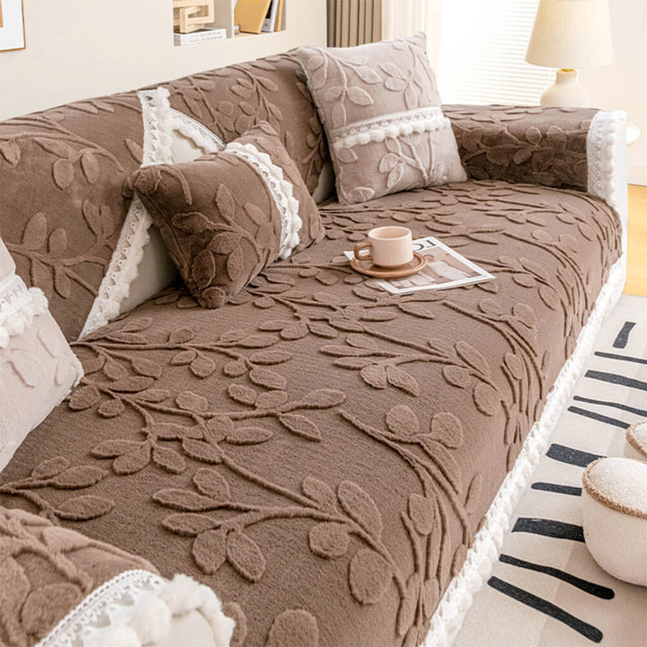 Transformative home decor: non-slip plush jacquard branch pattern sofa cover for updated look.