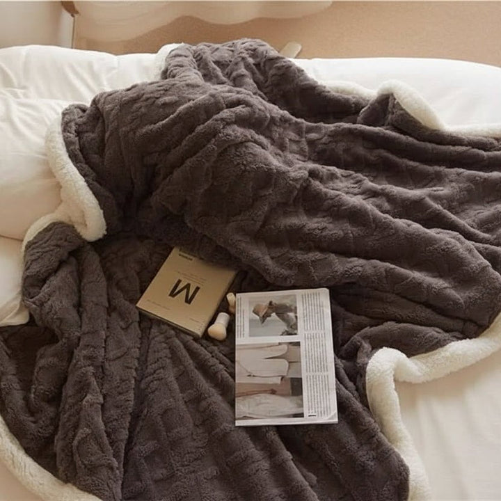 Reversible lambswool blanket. Plush, warm, cozy throw for ultimate bedroom comfort & home decor.
