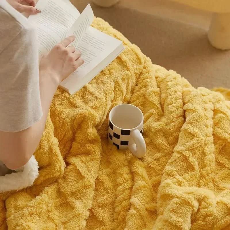 Soft, plush lambswool blanket, ideal for bedroom warmth. Reversible cozy throw, easy care home decor.