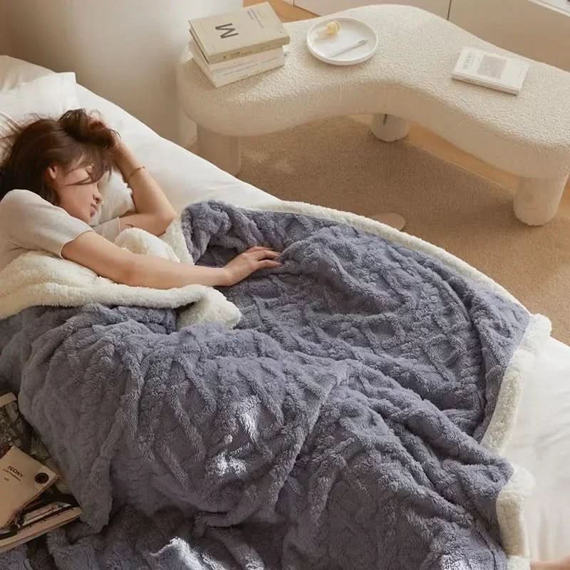 Cozy plush lambswool blanket. Reversible, soft throw for ultimate bedroom comfort & winter warmth.