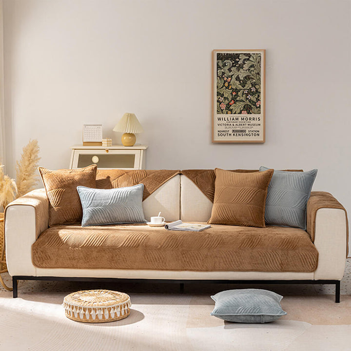 Textured plush non-slip furniture protector with an appealing leaf pattern for a cozy home.