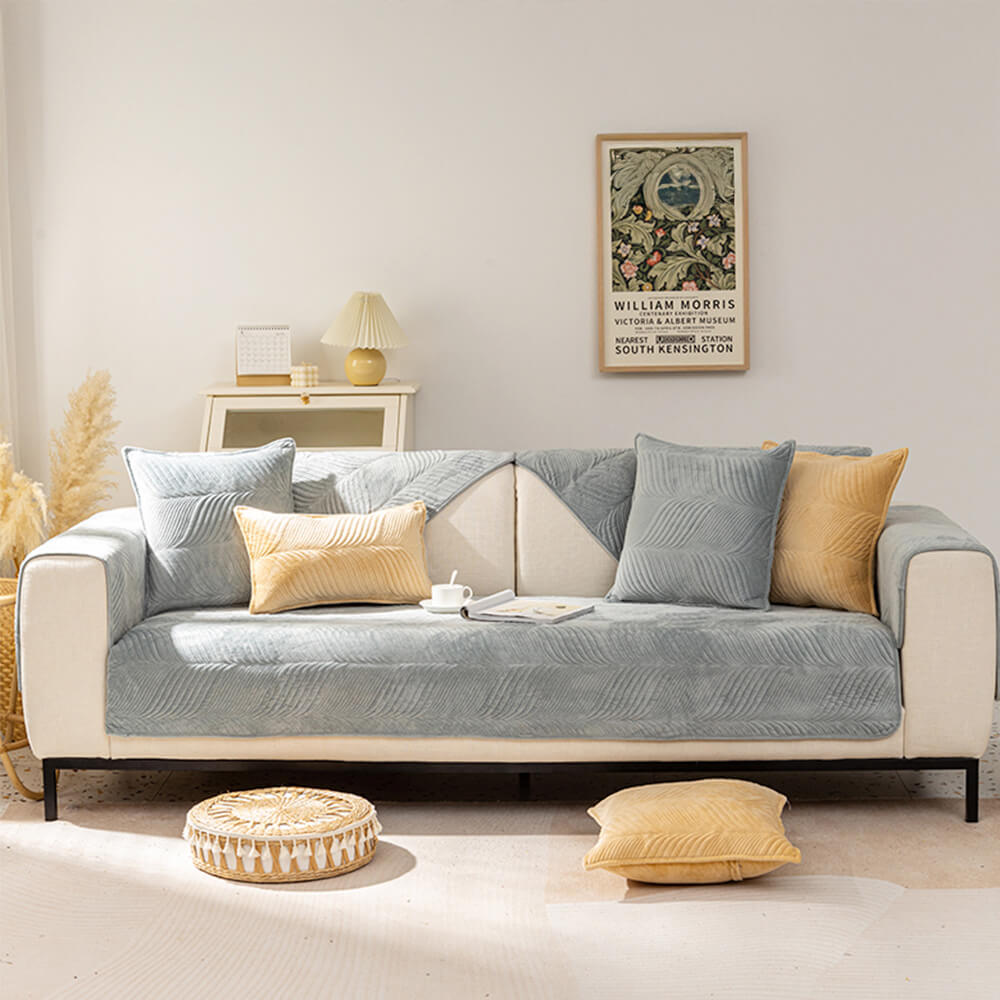 Durable plush non-slip furniture cover with an attractive leaf pattern, easy to clean for daily use.