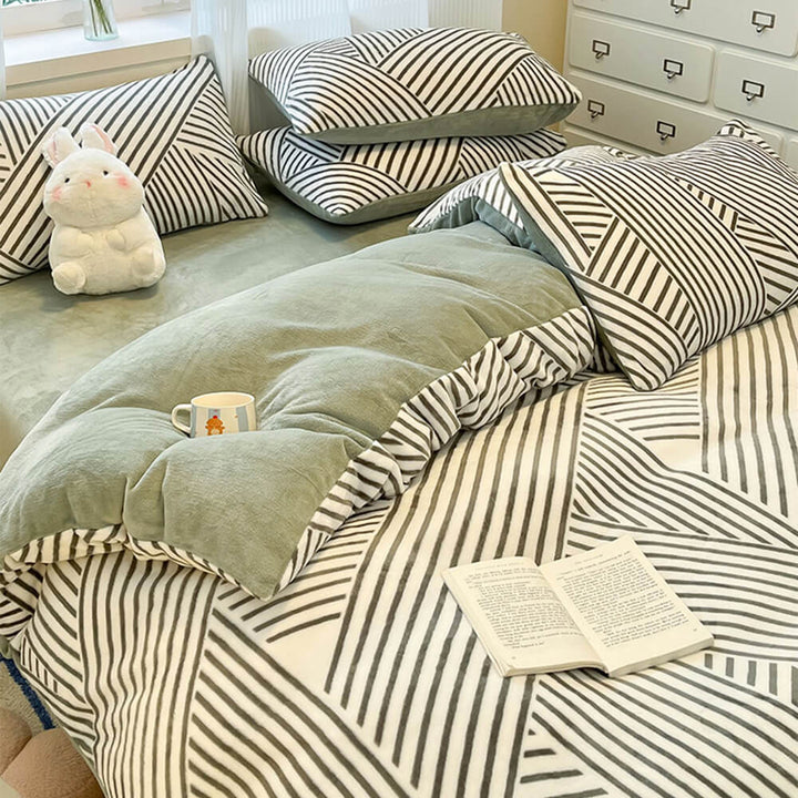 Stylish bedroom with a premium milk velvet warm quilt cover and coordinating sheet set