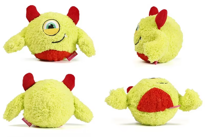 Monster ball dog toy, interactive plush design with squeaker, perfect for happy canine play