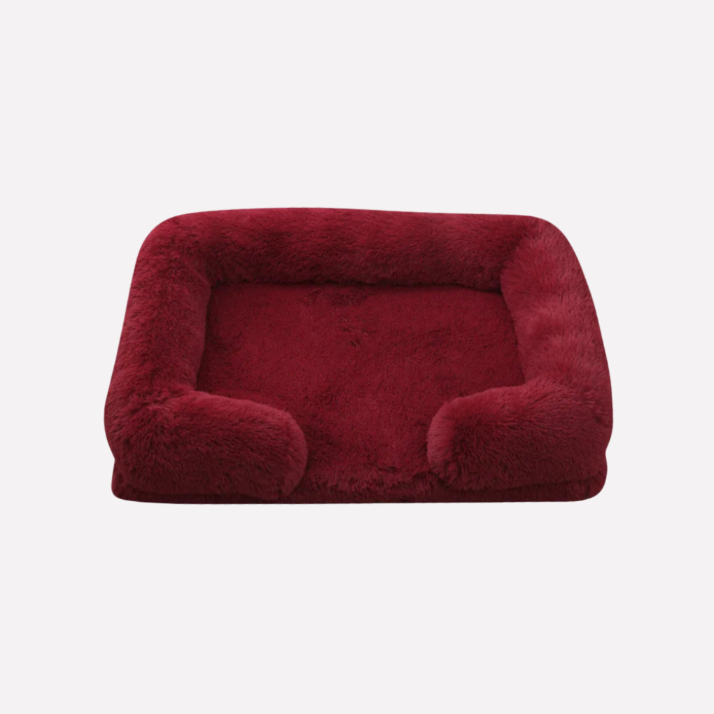 Beige plush pet bed, non-slip and washable, essential pet supplies