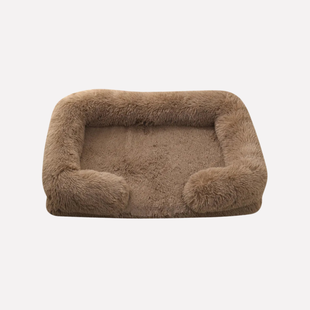 Premium plush pet bed, non-slip base, offering secure comfort for dogs and cats