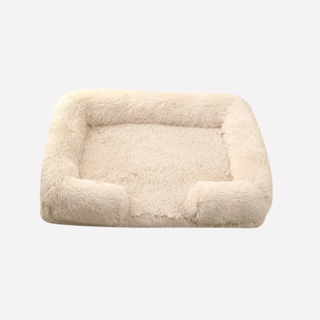 Washable plush dog bed, non-slip base for secure pet comfort
