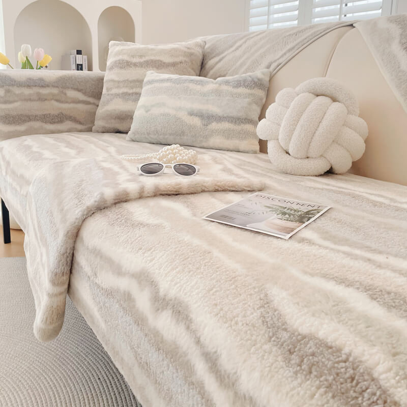 Soft plush furniture protector mat, ideal for a three-seater sofa, features non-slip backing.