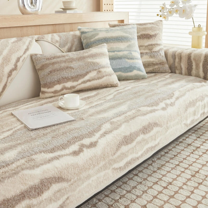 Machine washable plush furniture protector styled on a sectional, perfect for pet owners.