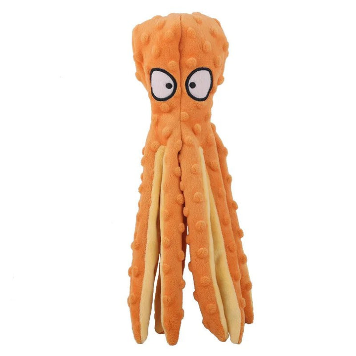 Soft, durable plush octopus dog toy with crinkly legs and squeaker
