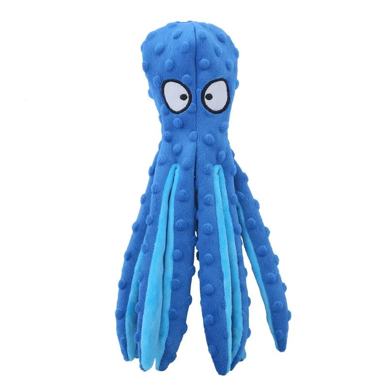 Engaging blue octopus dog toy with crinkle paper and squeaker for chewing
