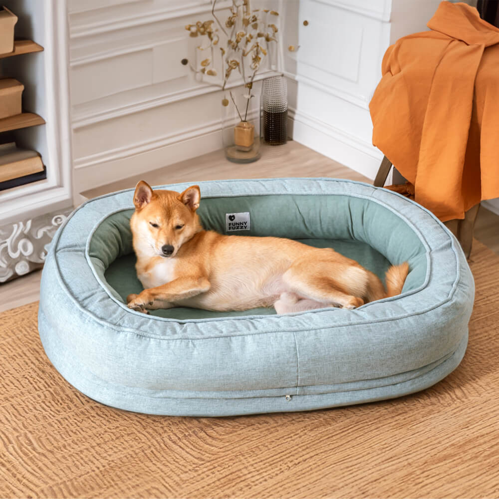 Inviting fluffy orthopedic dog bed, washable cover, ensures a clean cozy space.