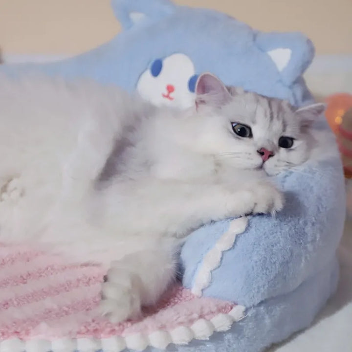 Comfortable pet furniture, a plush bed with a backrest designed for animal comfort, ideal for small pets