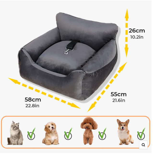 Travel pet seat for dogs and cats, a washable car accessory ensuring secure and comfy rides.