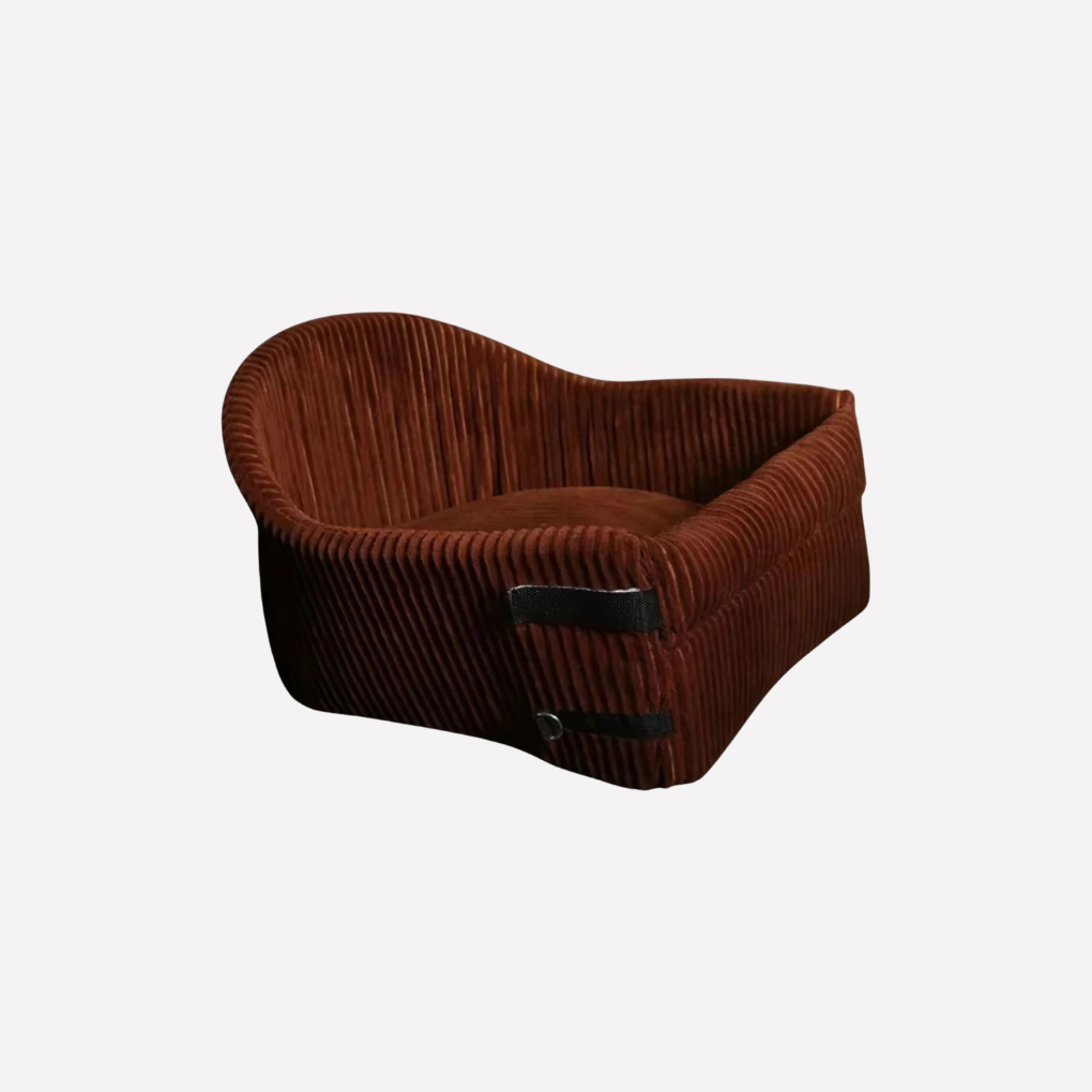 Washable pet car seat with safety straps, perfect for small dogs and cats on car journeys.