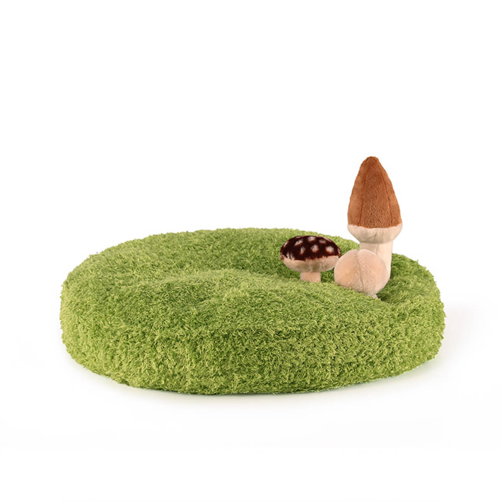 Pet bed for ultimate comfort and play, featuring a plush dognest design and removable nature toys.