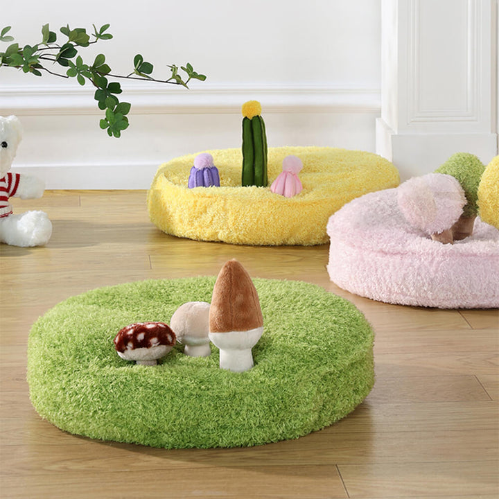 Comfortable dog nest bed featuring a nature theme and durable plush fabric, includes detachable toys.