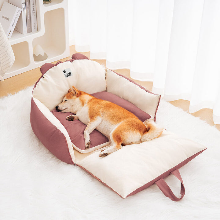 Compact pet travel dog car seat with bear ears, ensuring pet safety and convenience.