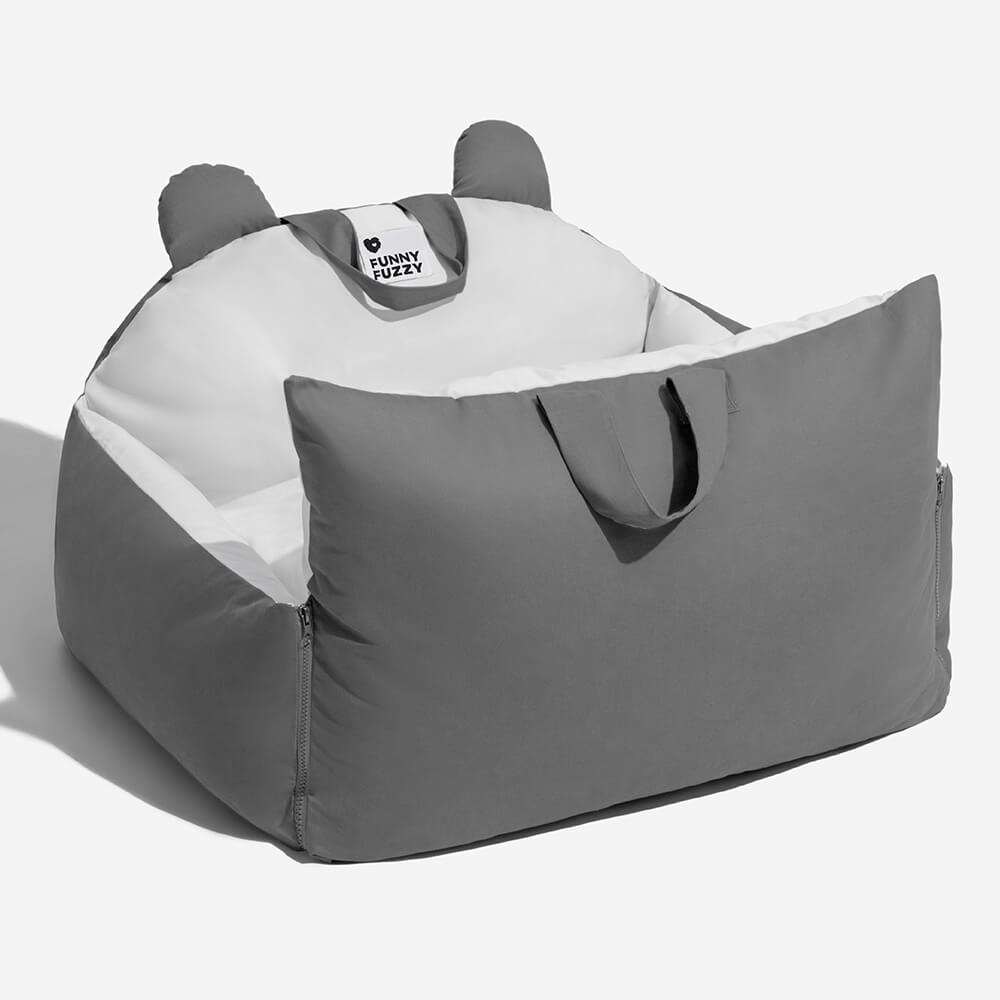 Functional pet safety car seat with bear ears, designed to keep your dog secure while driving.