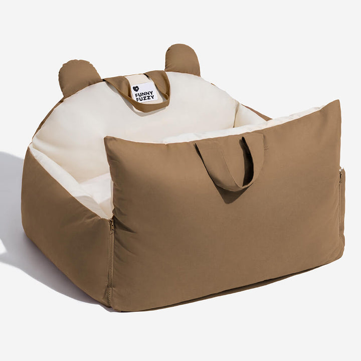 Chic dog car seat bed with bear ears, combining pet safety and travel comfort seamlessly.