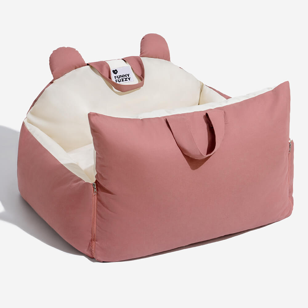 Soft-sided pet travel dog car seat with bear ears, for small dogs and easy transport.