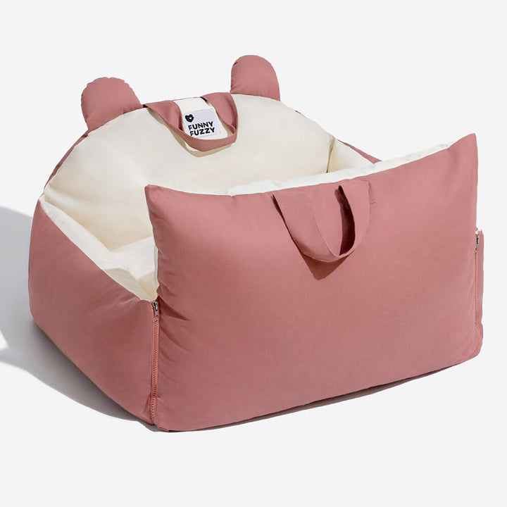 Soft-sided pet travel dog car seat with bear ears, for small dogs and easy transport.