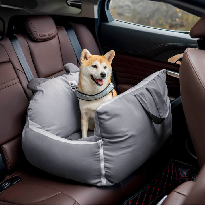 Premium pet safety car seat bed with bear ears, a plush solution for dog car travel.