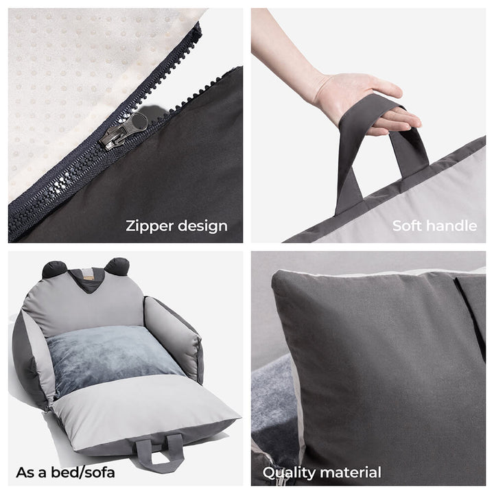 Portable pet car seat bed, featuring cute bear ears, for safe & comfy dog journeys.