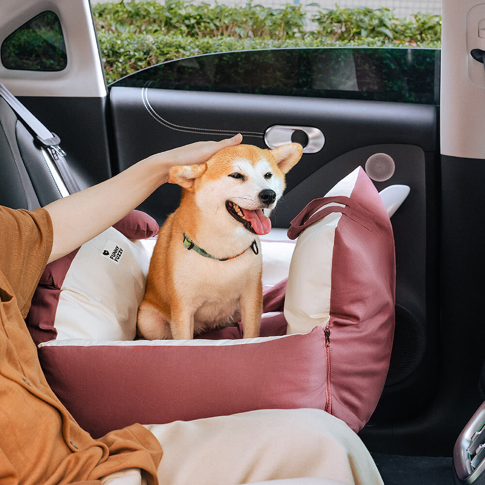 Deluxe pet car seat bed with bear ear accents, providing ultimate travel comfort for pets.