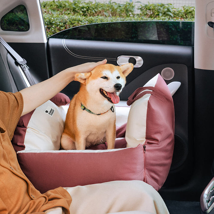Deluxe pet car seat bed with bear ear accents, providing ultimate travel comfort for pets.