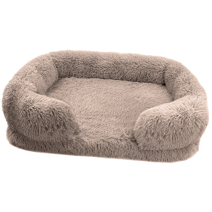 Close-up of fluffy plush fabric on a calming pet bed, ideal for a dog or cat sofa