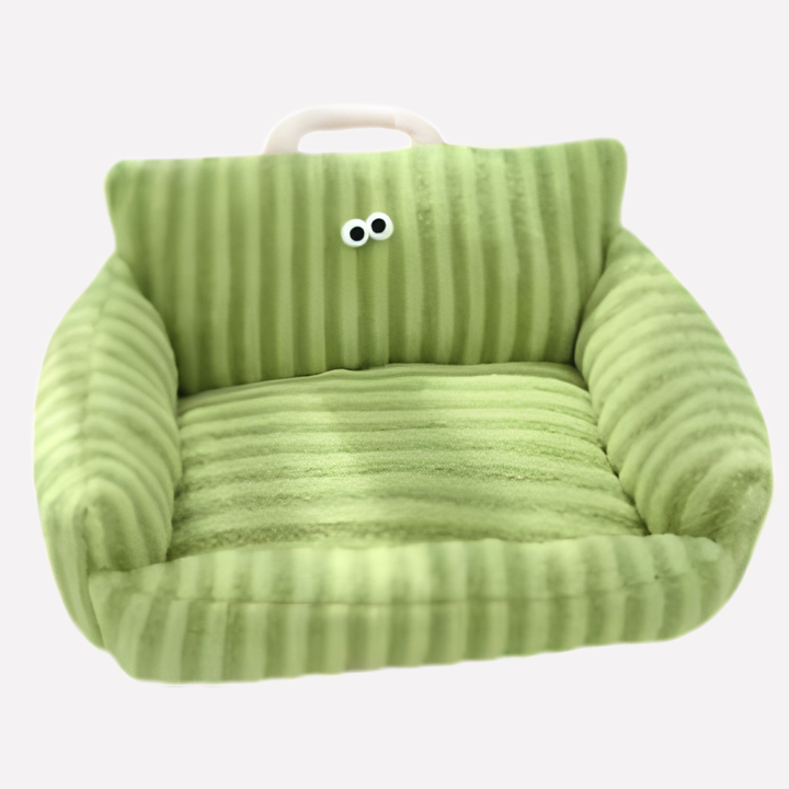 Plush pet sofa bed with soft, comfortable cushioning for dogs and cats, beige color, washable cover