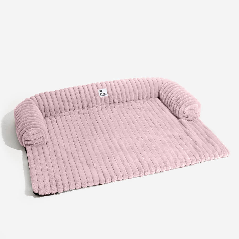 Luxury pet accessory: gray fluffy couch cover with bolster, washable, non-slip dog mat and sofa protector.