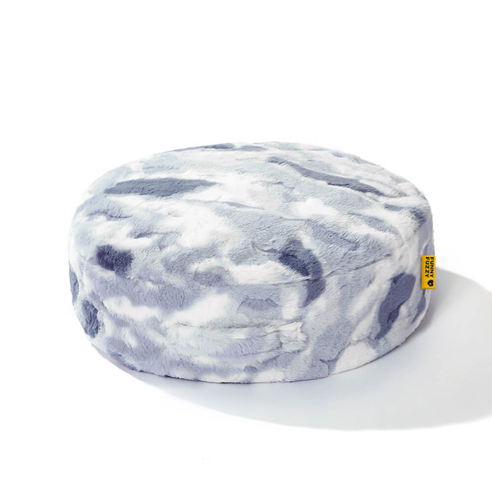 Supportive round dog bed, provides joint relief for older pets, plush design.