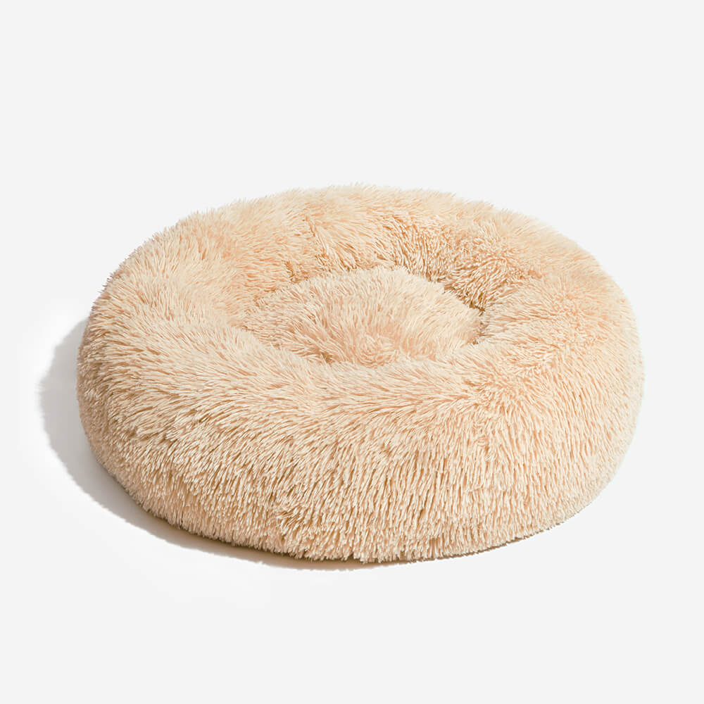 Luxurious round pet bed, fuzzy plush fabric for ultimate dog relaxation