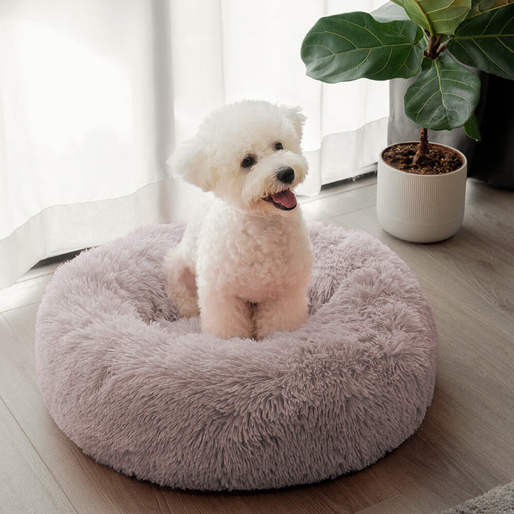 Anxiety relief fuzzy dog bed, round and plush, a perfect pet accessory
