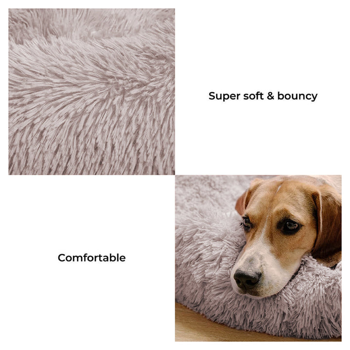 Dog accessory: round plush bed, designed for soothing comfort