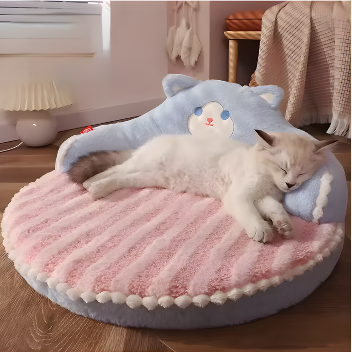 New4 small pet plush bed, round shape with soft removable cushion, ideal for cats and kittens. Pet furniture accessory.