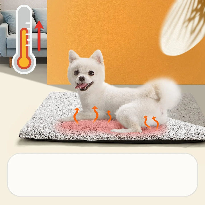 Cozy self-heating cat bed, a plush and comfortable mat designed for warmth and animal comfort.