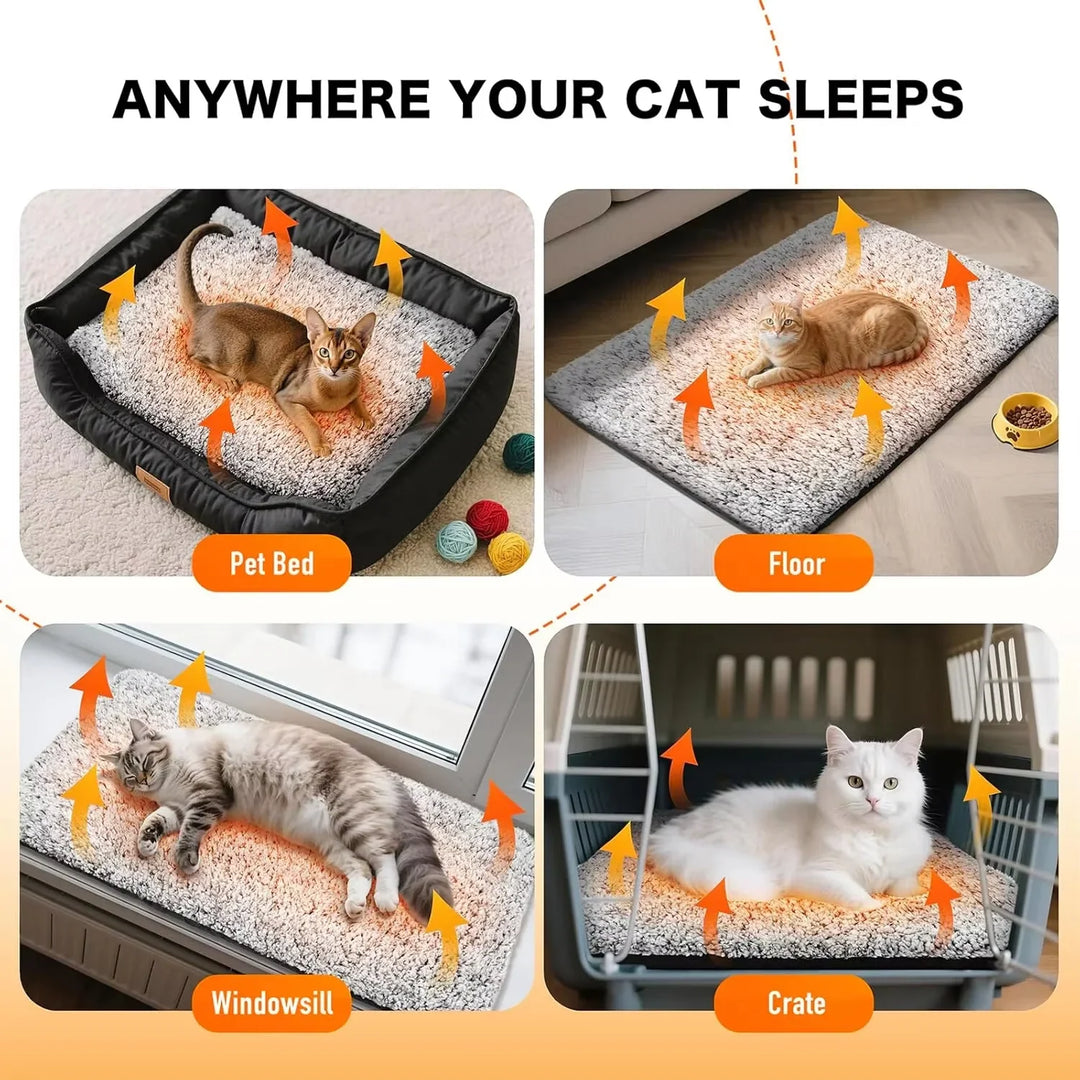 Cute cat curled up in a plush self-warming pet bed, demonstrating cozy pet warmth. Cat bed.