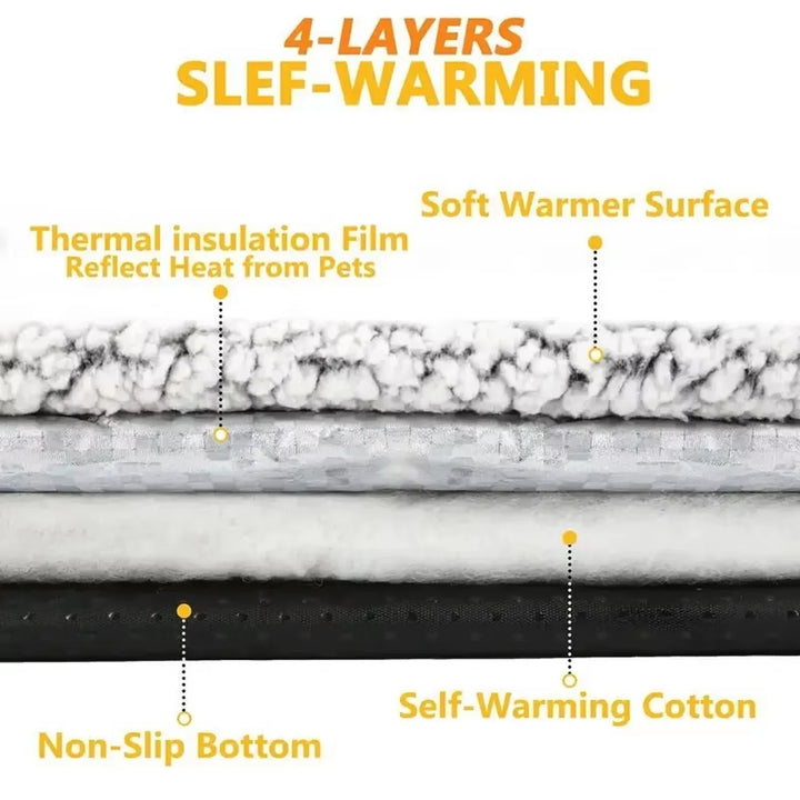 Foldable self-warming pet bed, portable design, ideal for travel with small dogs or cats. Pet accessories.