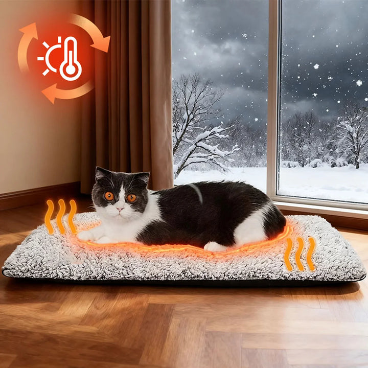 Overhead view of a self-warming pet bed, showing its thick padding for maximum pet comfort. Cozy pet.