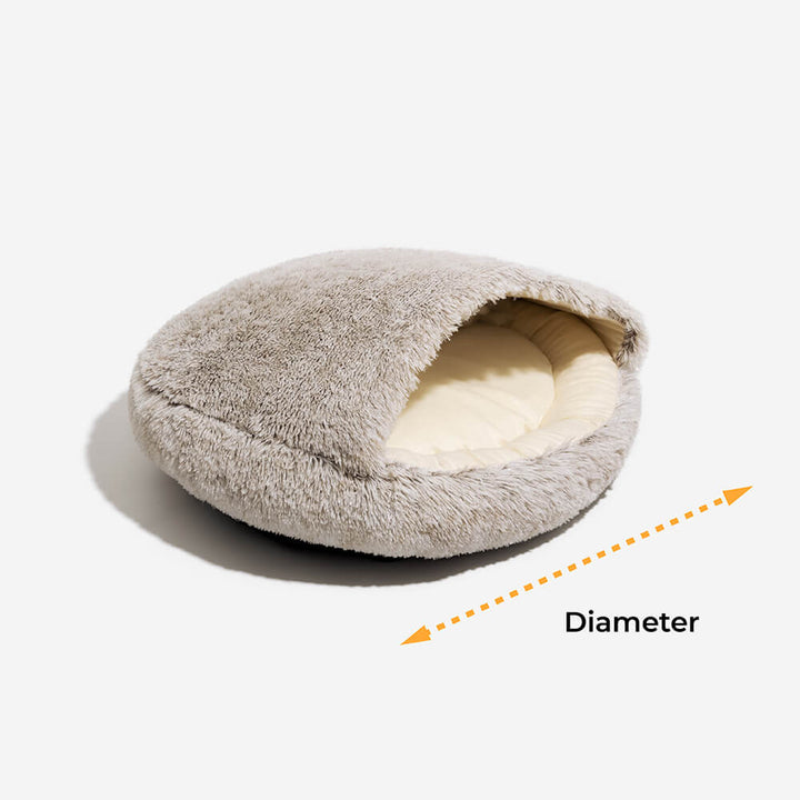 Detail of the non-slip bottom of the semi-enclosed plush dog bed, ensuring stability and safety.