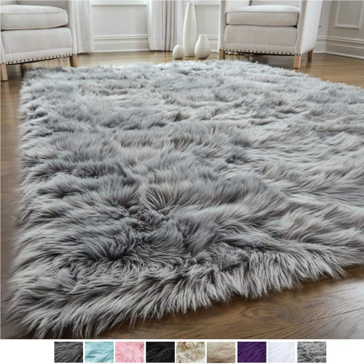 Luxurious shaggy faux wool area rug, cream, adding warmth to home decor