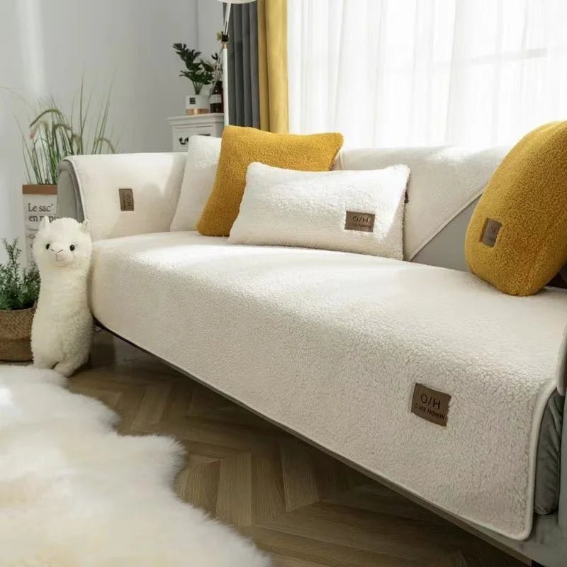 Durable polyester plush slipcover, ensuring long-lasting warmth and protection for your sofa.