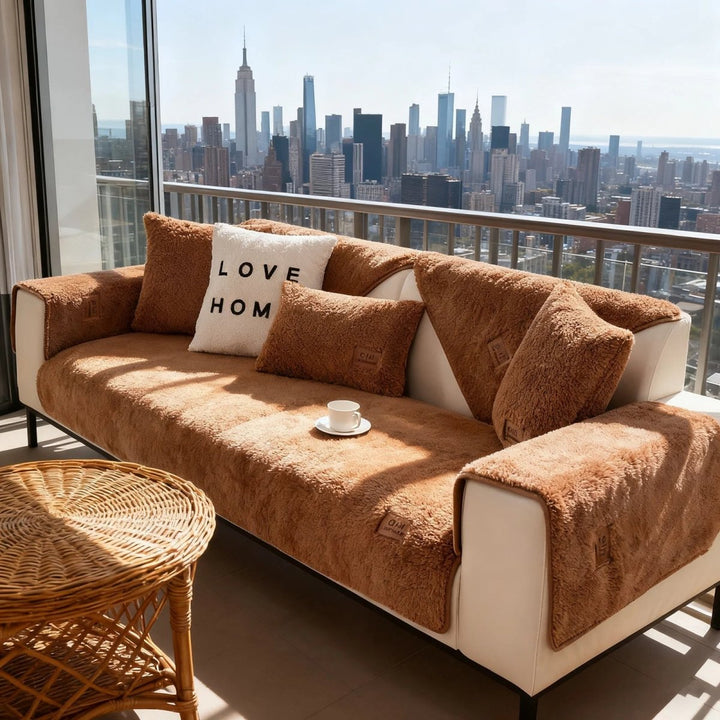 Soft polyester plush sofa cover, a durable couch protector & stylish slipcover for your living room.