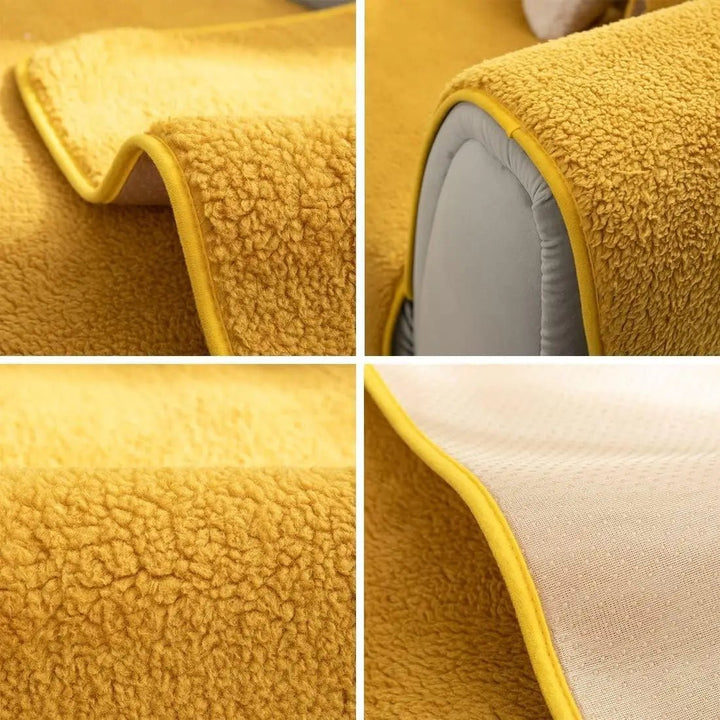 Elegant plush furniture slipcover, enhancing home decor while protecting your couch from wear.