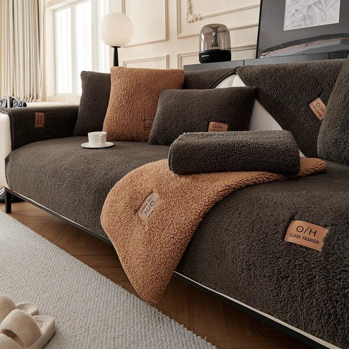 Ultra-soft plush sofa cover for winter comfort, adding warmth and a cozy feel to your couch.